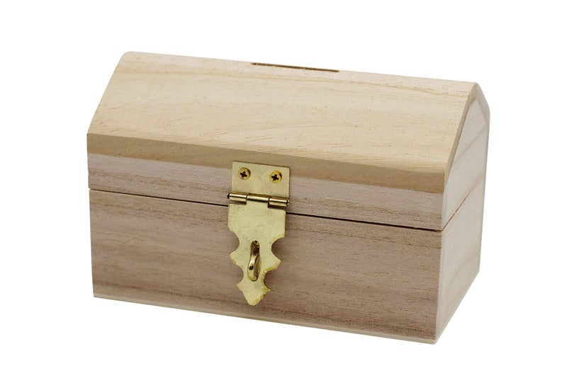 Creative Hobbies Pack of 6 Ready to Decorate Wood Treasure Chest Box Savings Bank with Coin Slot, Hinged Lid and Lockable Front Clasp, DIY Craft - Image 2